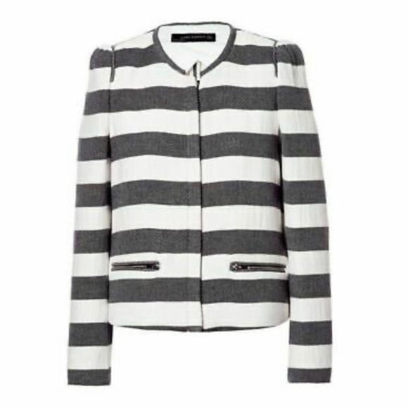 Zara Color Block Stripe Zip Blazer Small - Picture 9 of 10